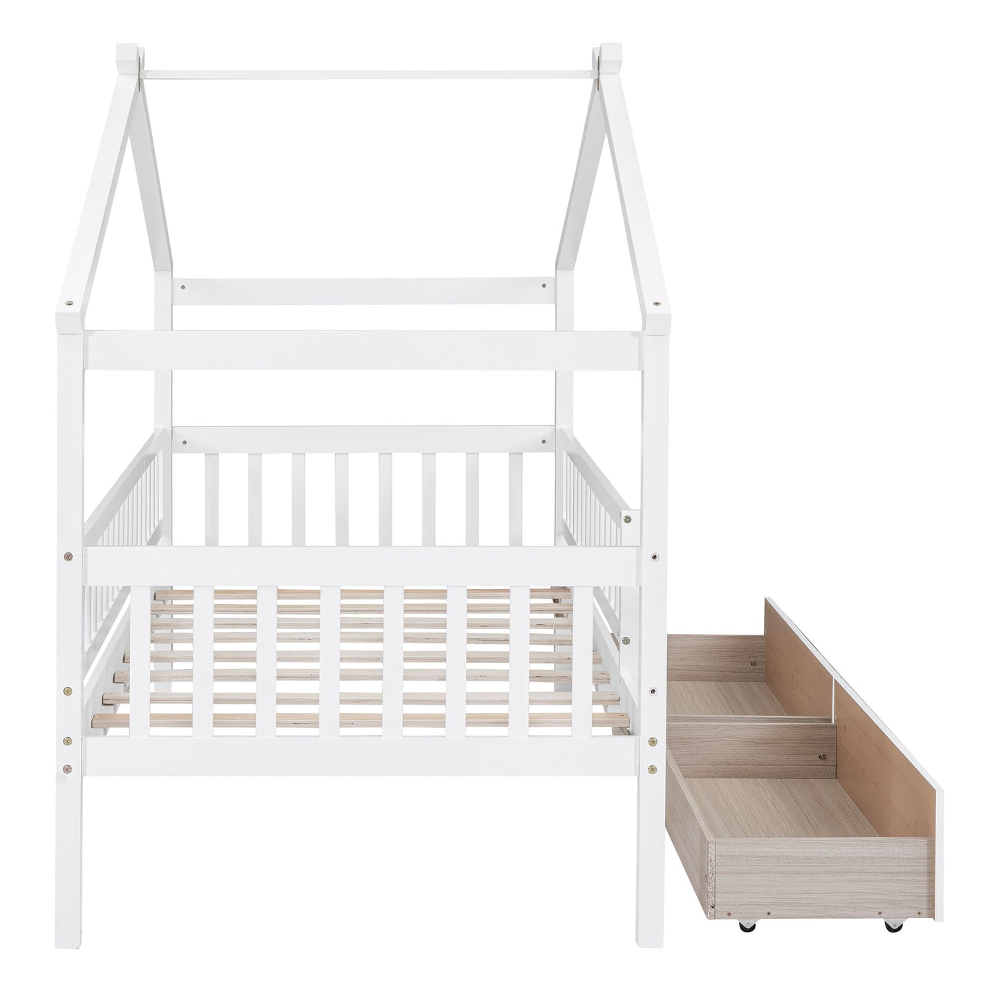 Twin Size House Bed With 2 Drawers - White