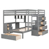 Full Over Twin Bunk Bed With Desk, Drawers And Shelves - Gray