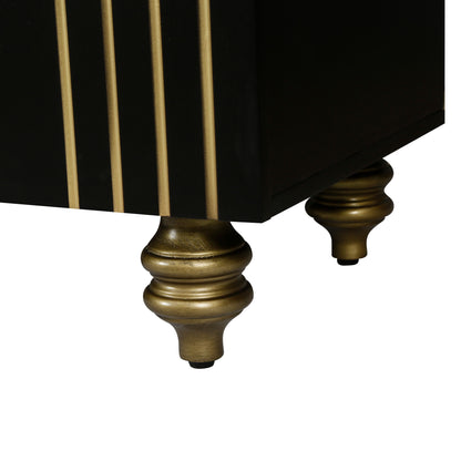 4 Door Cabinet Modern Fluted Sideboard Buffet With Storage, Curve Element With Strict Lines - Black