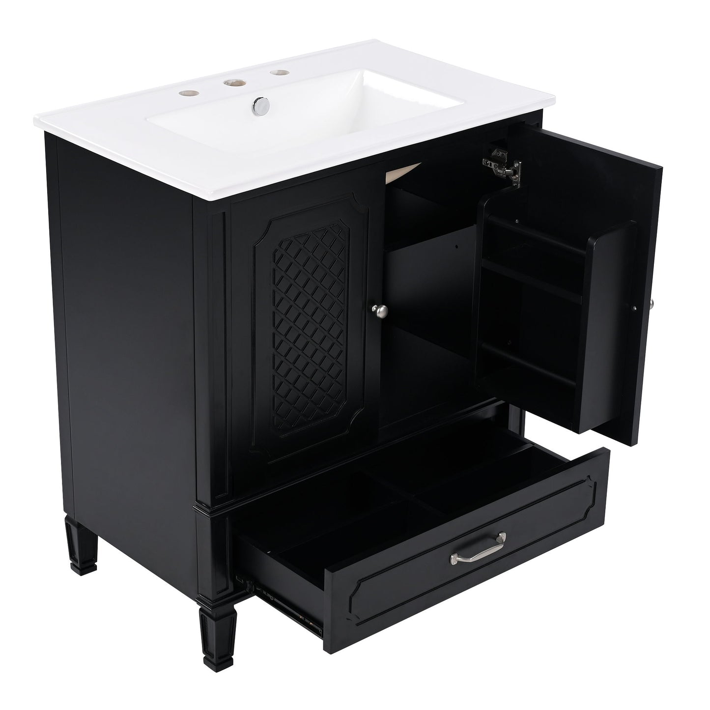 Vintage Style 30" Bathroom Vanity With Sink, Multi Functional Storage, Soft Closing Door - Black