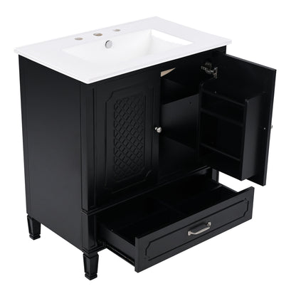 Vintage Style 30" Bathroom Vanity With Sink, Multi Functional Storage, Soft Closing Door - Black