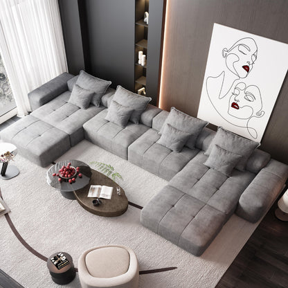 Modern Oversized Modular Sectional Sofa, Sparkling Chenille Fabric Soft Cushion Sofa With 8 Pillows, 8 Pieces Diy Combination Tufted Sofa, No Assembly Required - Gray