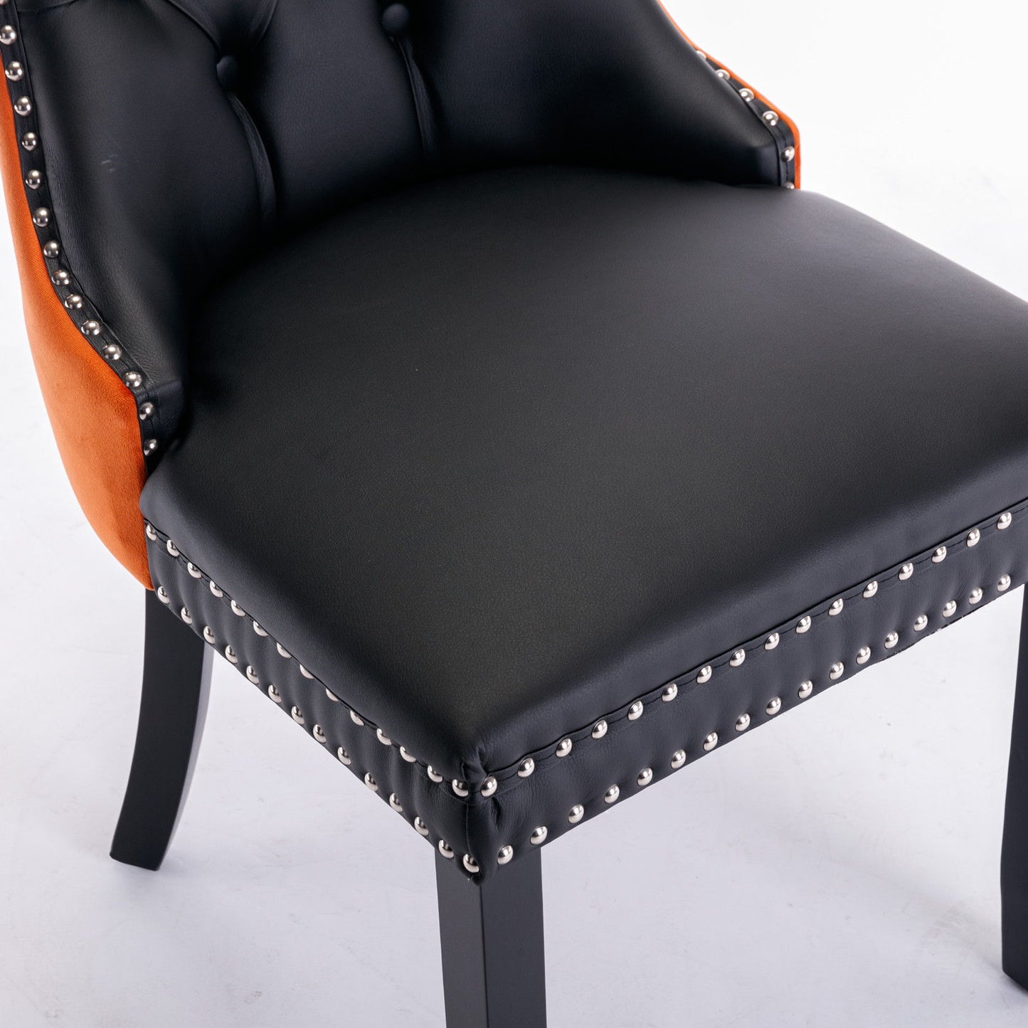 Nikki - Modern, High-End Tufted Solid Wood Contemporary And Velvet Upholstered Dining Chair With Wood Legs Nailhead Trim (Set of 2) - Black / Orange