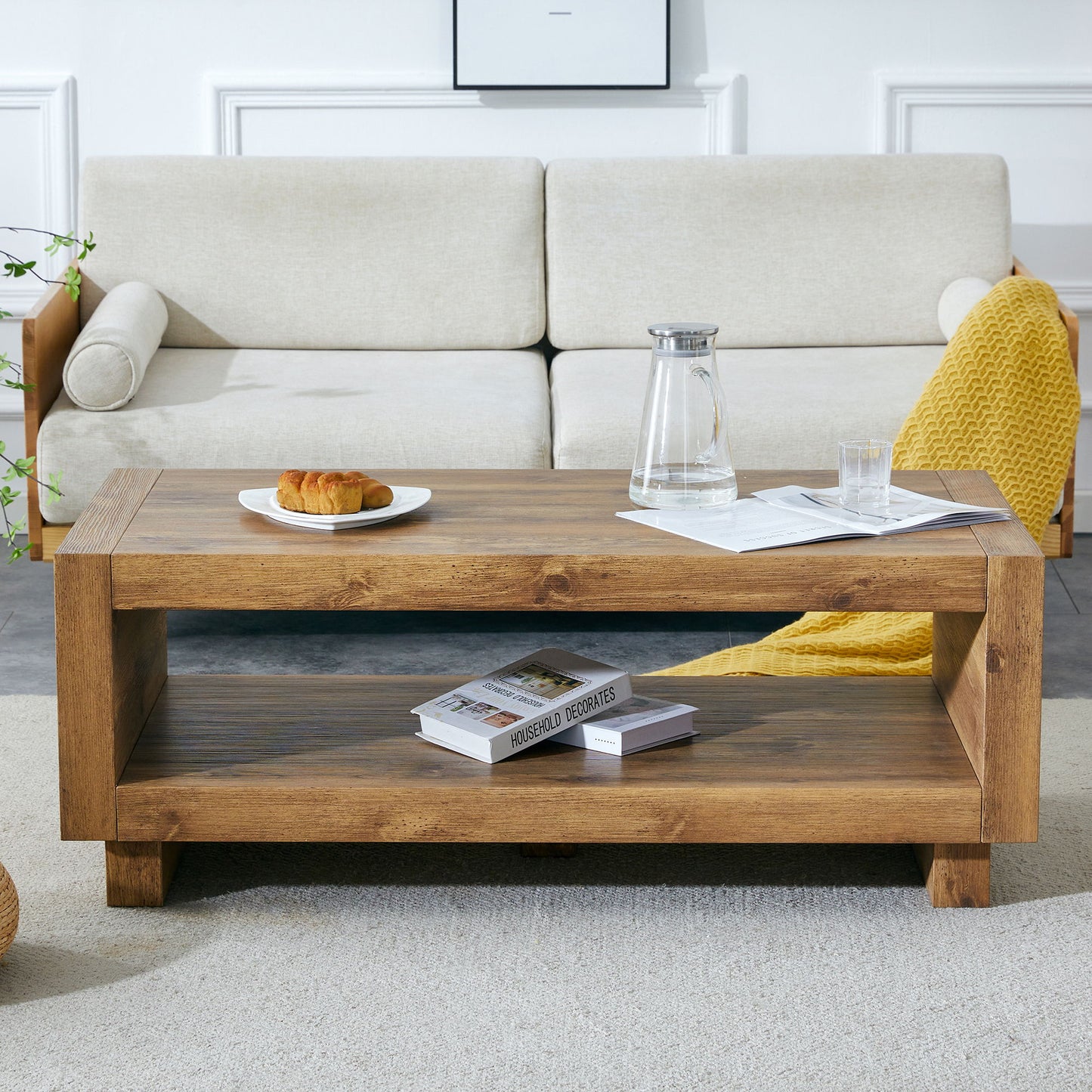 Modern Minimalist Rectangular Coffee Table Measuring Embodies The Simple Charm Of Mid Century Aesthetics, Adding A Touch Of Elegance To Your Living Room - Natural Wood