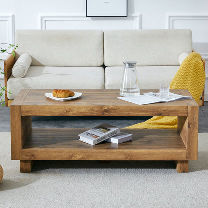 Modern Minimalist Rectangular Coffee Table Measuring Embodies The Simple Charm Of Mid Century Aesthetics, Adding A Touch Of Elegance To Your Living Room - Natural Wood