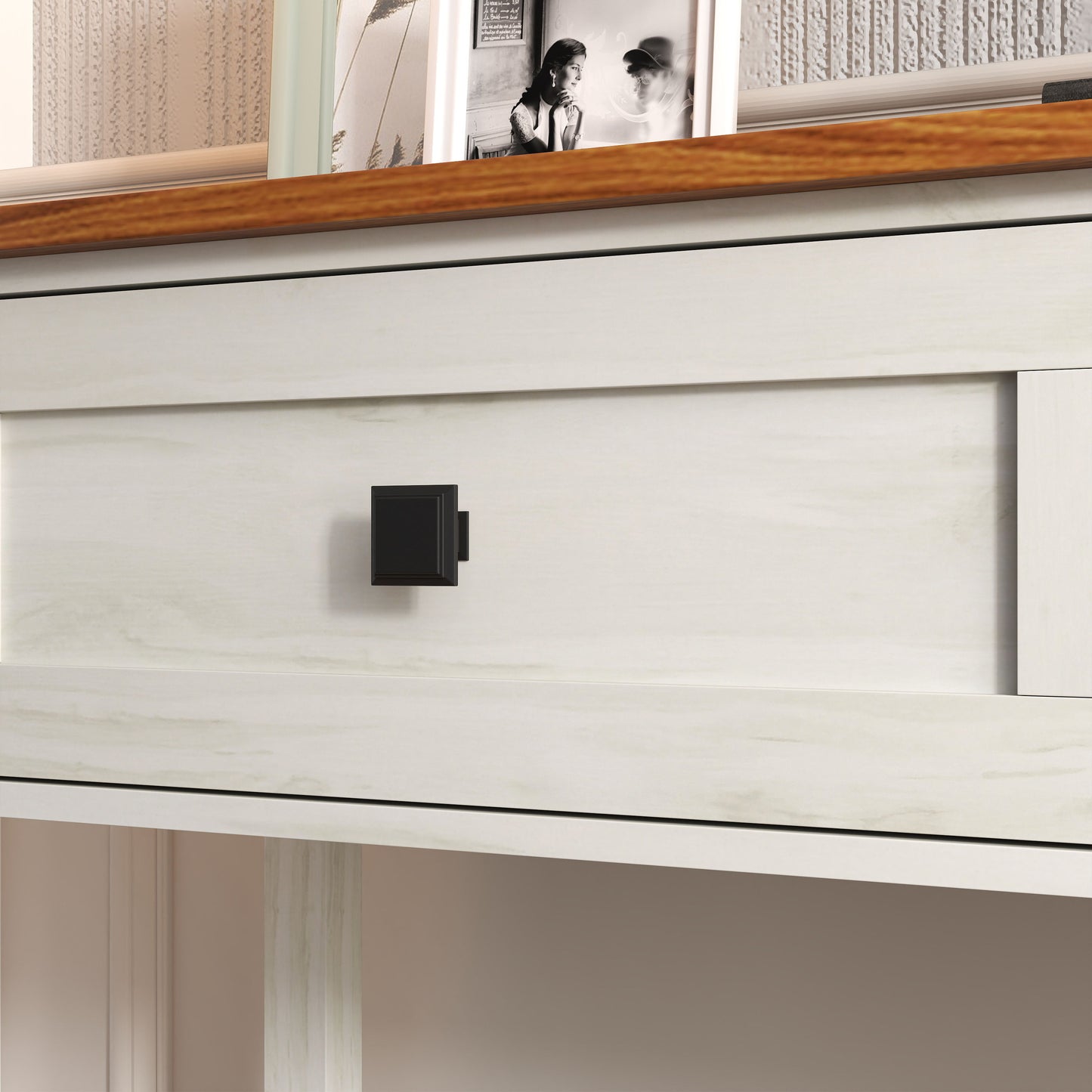 Farmhouse Style Console Table With 2 Drawers And Bottom Storage Shelf - Antique White