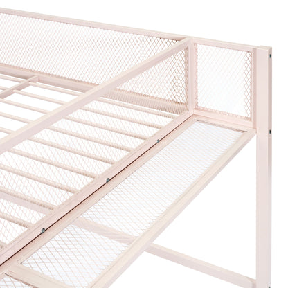 Full Size Loft Bed With 4 Tier Shelves And Storage - Pink