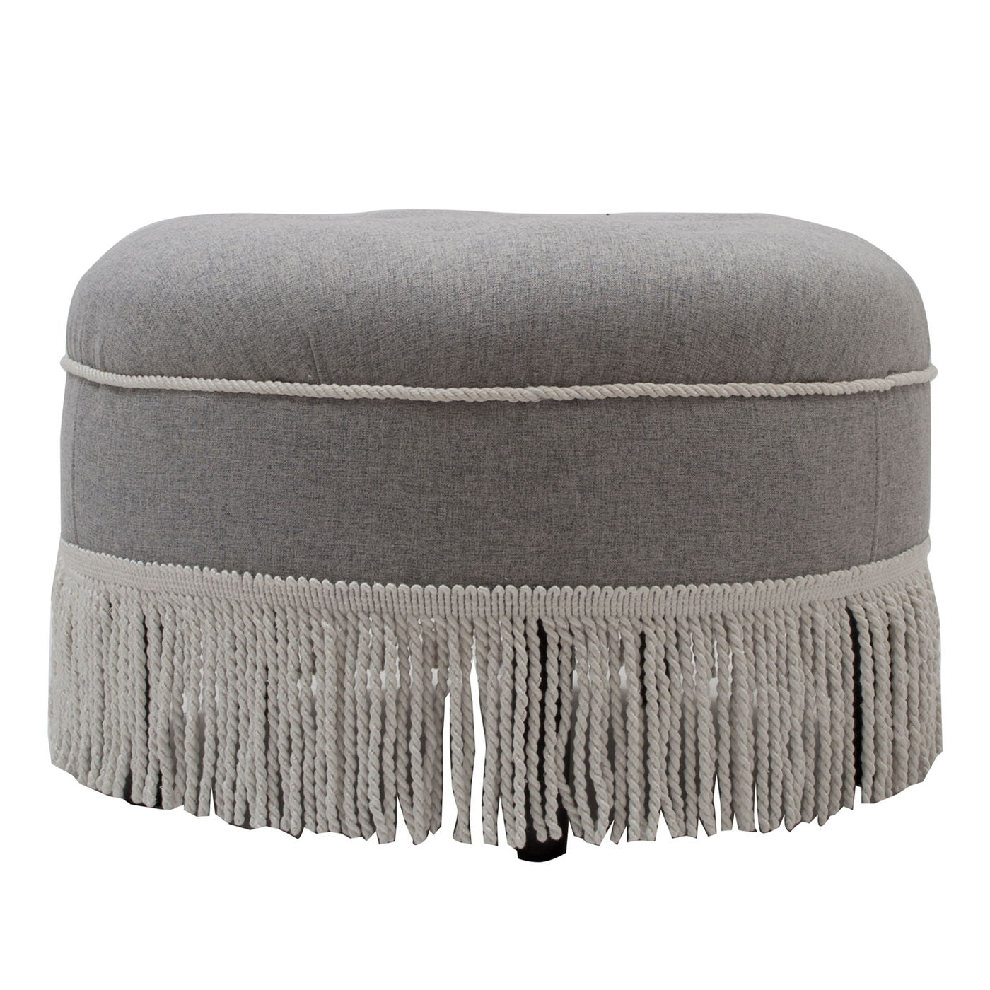 Yolanda - Round Upholstered Accent Ottoman - Light Gray / Ivory
