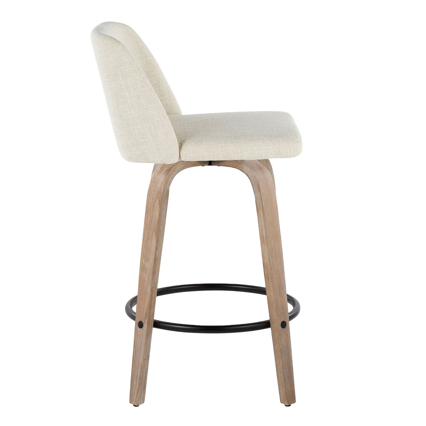 Toriano - Contemporary Fixed Height Counter Stool Swivel With Round Footrest (Set of 2) - Whitewashed / Cream