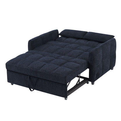 Loveseat Sofa Pull Out Sofa Bed Tufted Sleeper Sofa With An Adjustable Backrest, 3 USB Ports And 2 Lumbar Pillows For Living Room - Blue