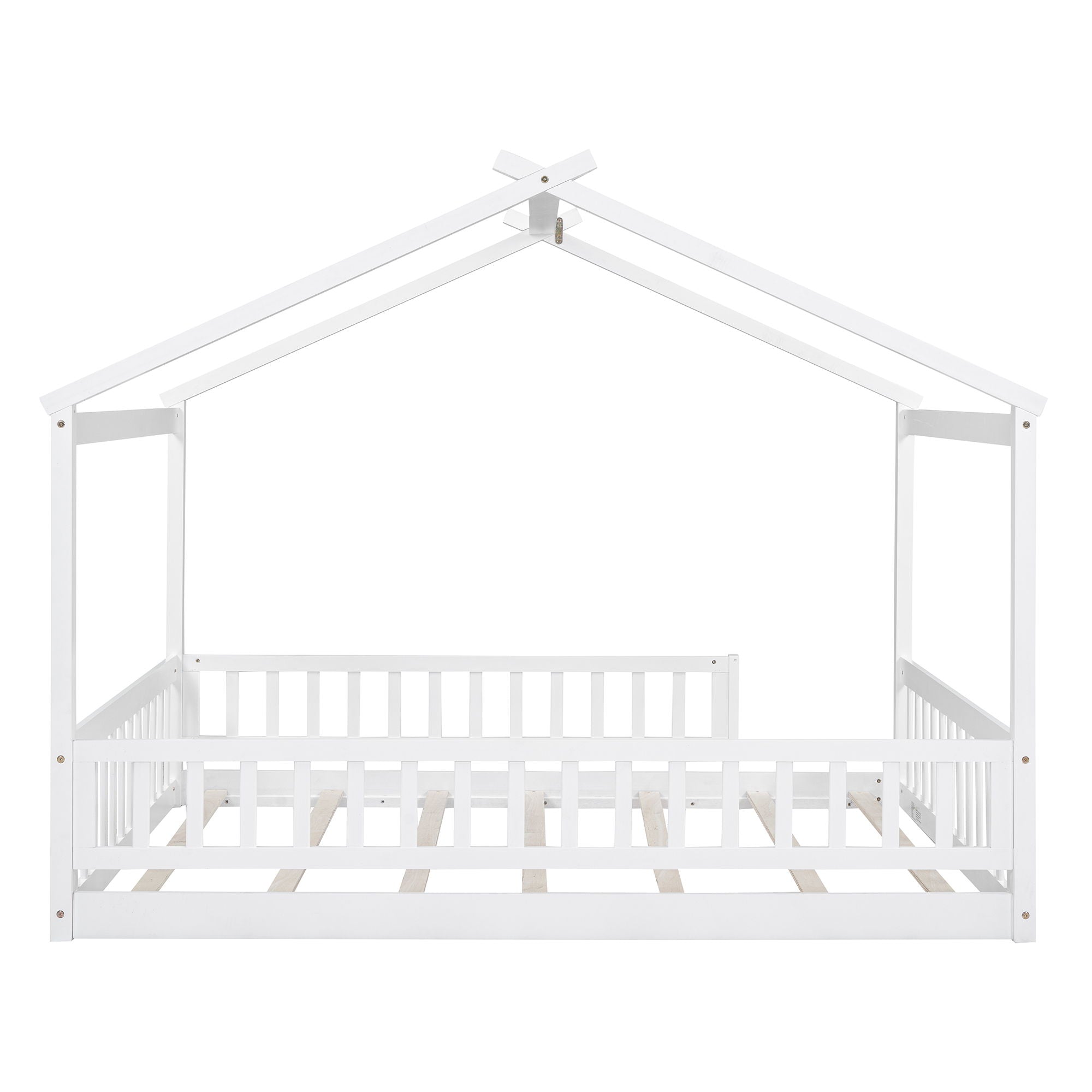 Full Size Bed House Bed Frame & Fence - White