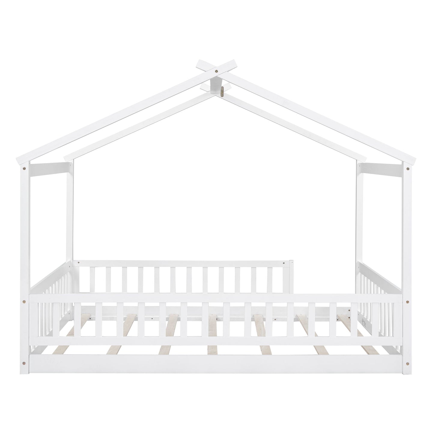 Full Size Bed House Bed Frame & Fence - White