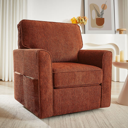 360 Degree Swivel Chair Accent Barrel Armchair With Side Pockets - Red