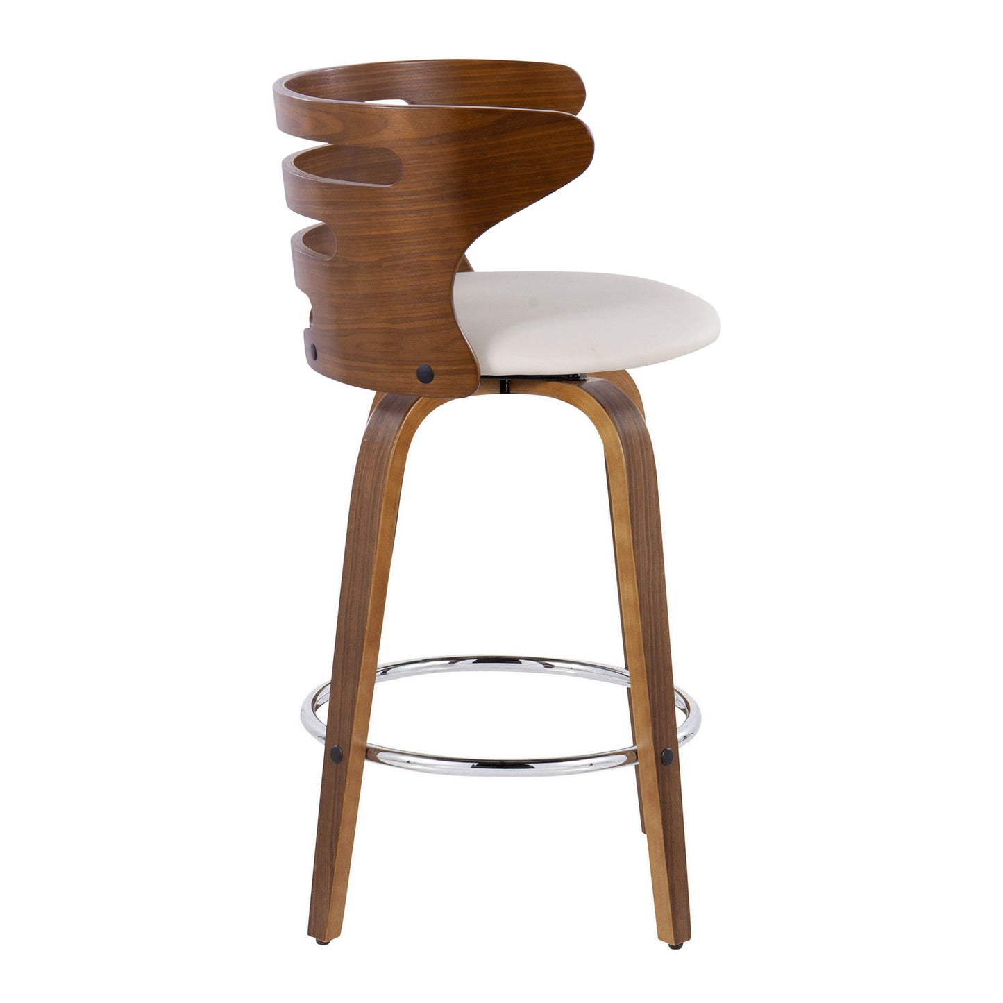 Cosini - Mid-Century Modern Fixed Height Barstool With Swivel With Round Footrest (Set of 2) - Walnut / Cream