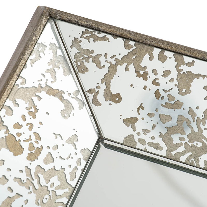 Antique Rectangle Mirror With Floral Accents, Mirrored Display Tray, Wall Mirror - Silver