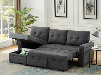 Destiny - Linen Reversible Sleeper Sectional Sofa With Storage Chaise - Dark Gray