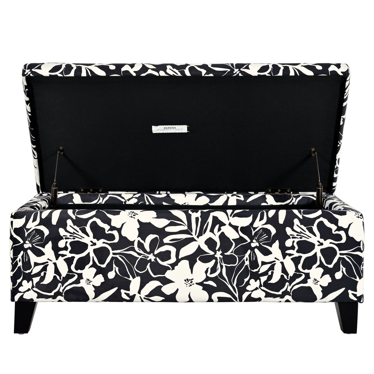 Luxury Storage Ottoman With Floral Patterned Fabric, Soft Close Hinges, Multi Functional Footrest & Seat - Black Floral / White