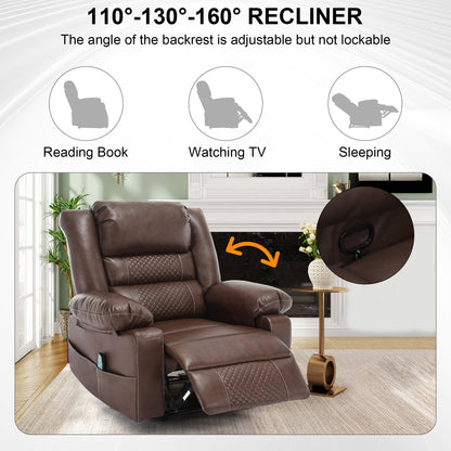 Breathable Leather Massage Recliner Chair Manual Living Room Reclining Sofa - Brown
