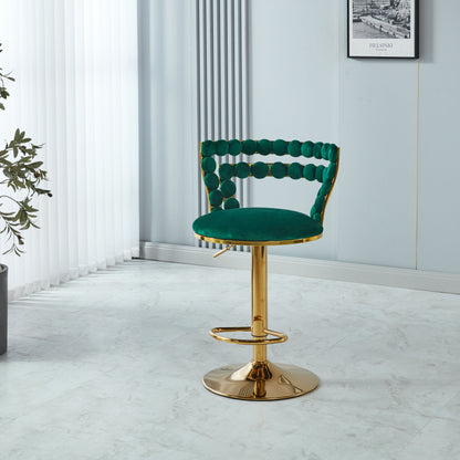 Modern Bar Chair With Iron Tube Legs, Soft Cushions And Comfortable Backrest, Suitable For Dining Room, Living Room, Cafe, Hairball Back, Bar Stool (Set of 2) - Green / Golden