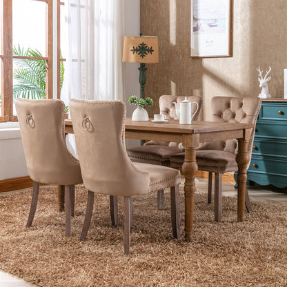 Nikki - Modern, High-End Tufted Solid Wood Contemporary Velvet Upholstered Dining Chair With Wood Legs Nailhead Trim (Set of 2) - Khaki