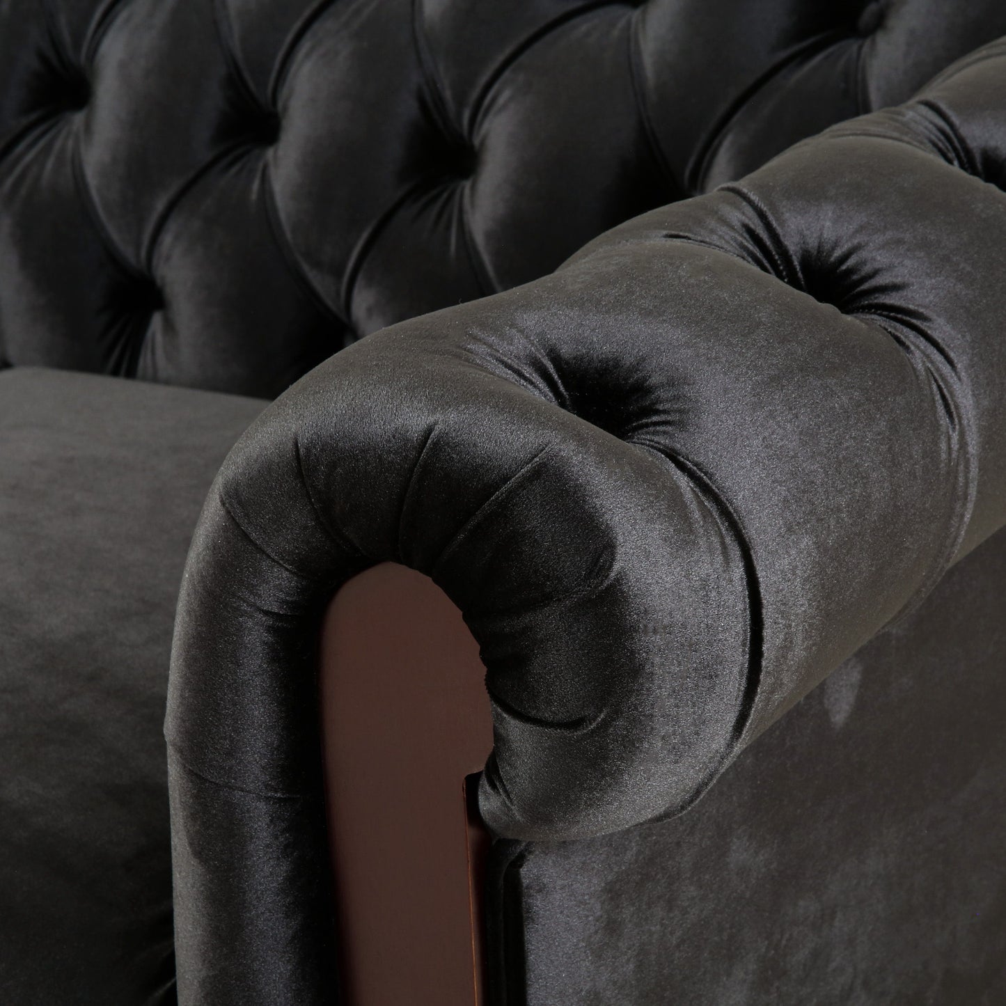 Chesterfield Velvet Loveseat Sofa, 2 Person Rolled Arm Upholstered Couch - Black