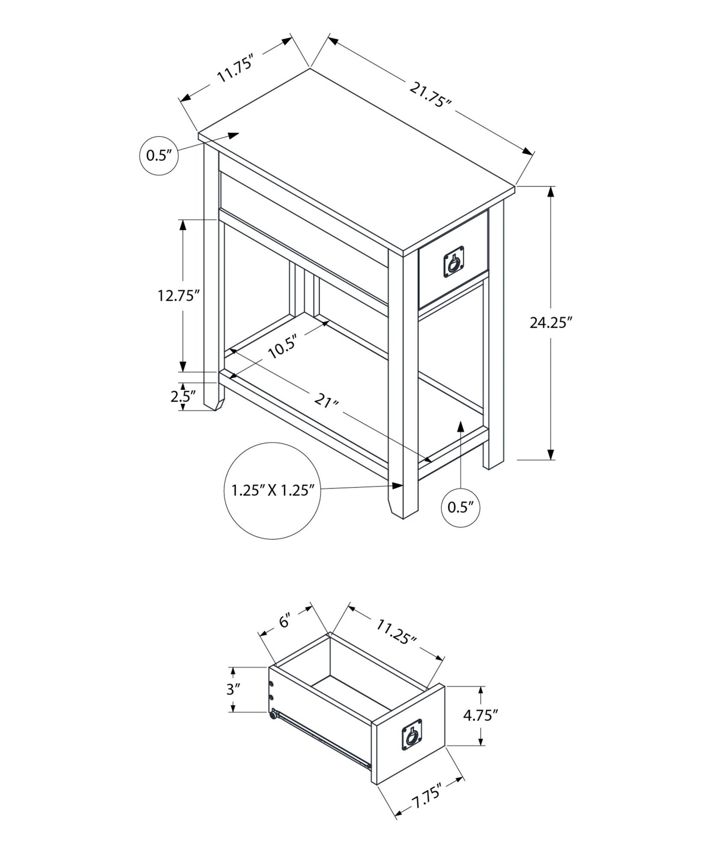 Accent End Table, Narrow, Storage Drawer, Transitional - Espresso