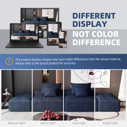 Modern Oversized Modular Sectional Sofa With 2 Ottoman And 2 Seat, Sparkling Chenille Fabric Soft Cushion Sofa With 4 Pillows, 4 Pieces Diy Combination Tufted Sofa, No Assembly Required - Blue