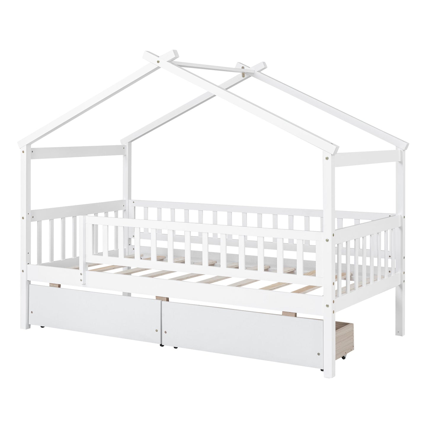 Twin Size House Bed With 2 Drawers - White