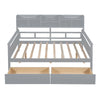 Full Size Daybed, Slat Support, With Bedside Shelf And 2 Drawers - Gray