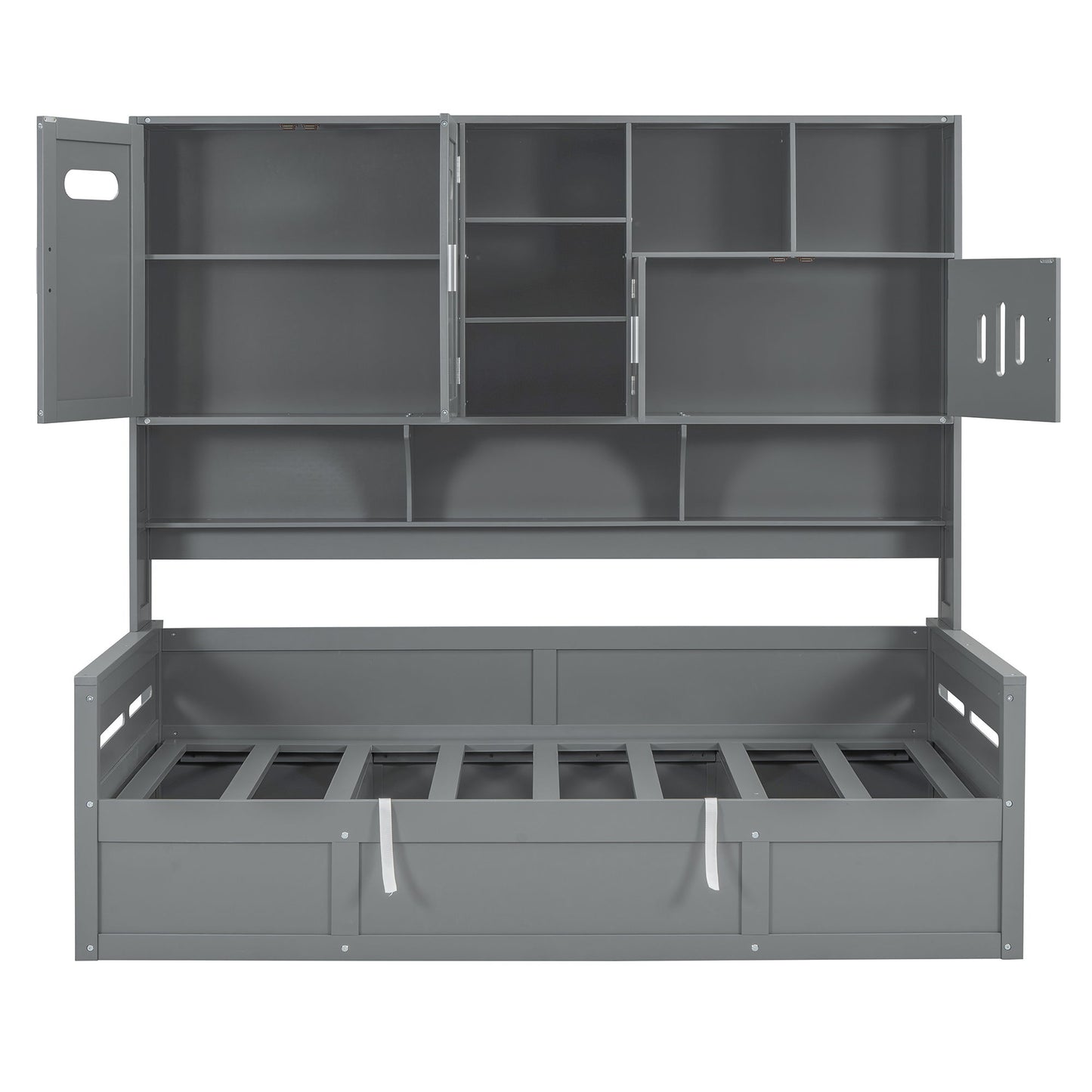 Twin Size Wooden Daybed With Hydraulic Bed And All In One Cabinet And Shelf - Gray