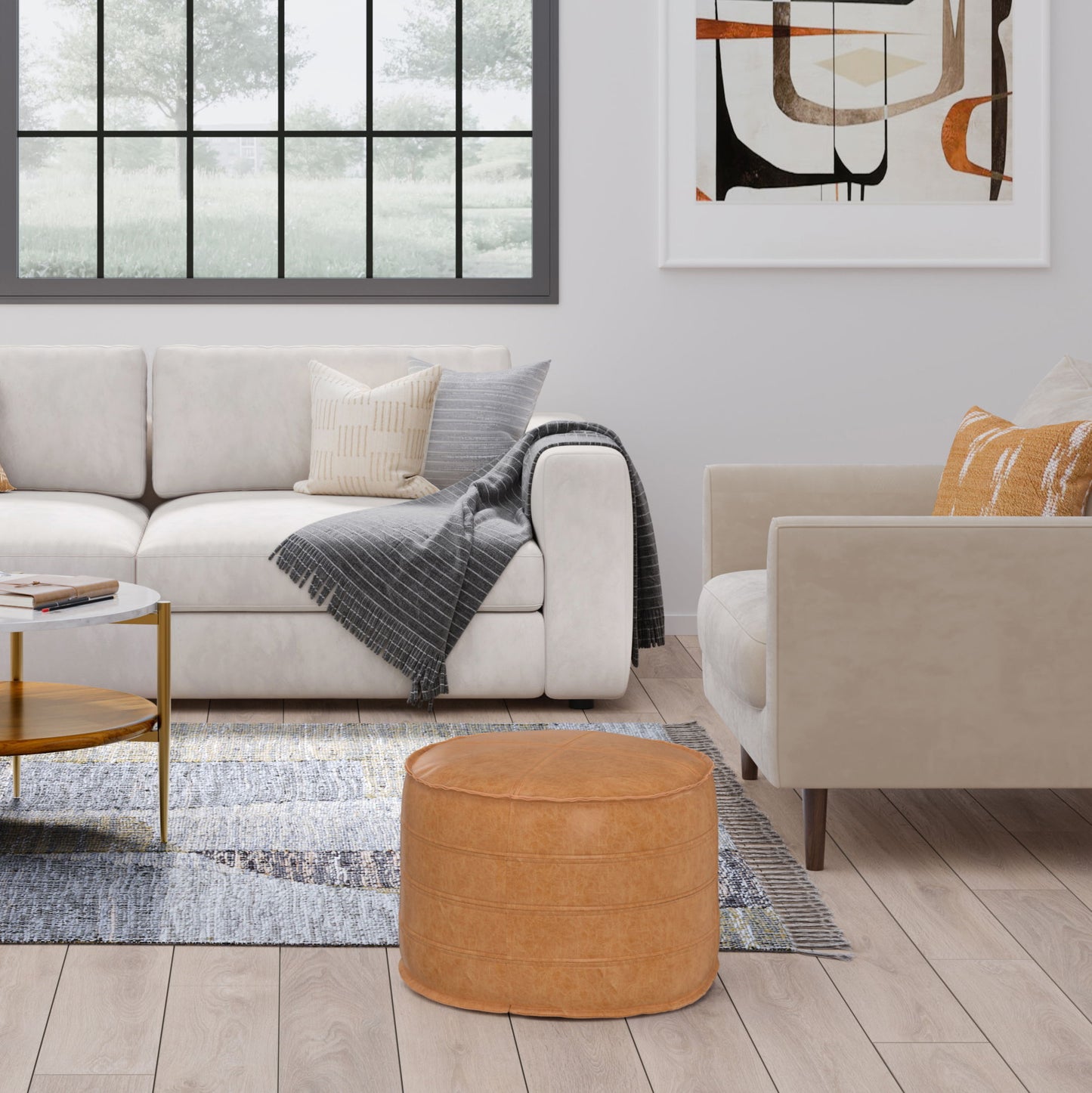 Brody - Round Pouf - Distressed Brown