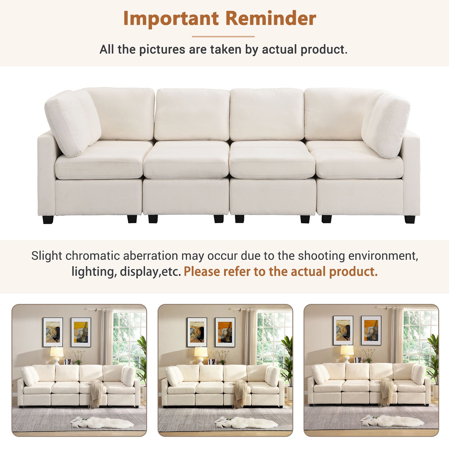 Sectional Sofa Couch Sofa Bed U-Shaped Sofa With Two Movable Ottoman And Three USB Ports For Living Room - Beige