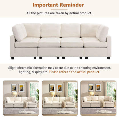 Sectional Sofa Couch Sofa Bed U-Shaped Sofa With Two Movable Ottoman And Three USB Ports For Living Room - Beige