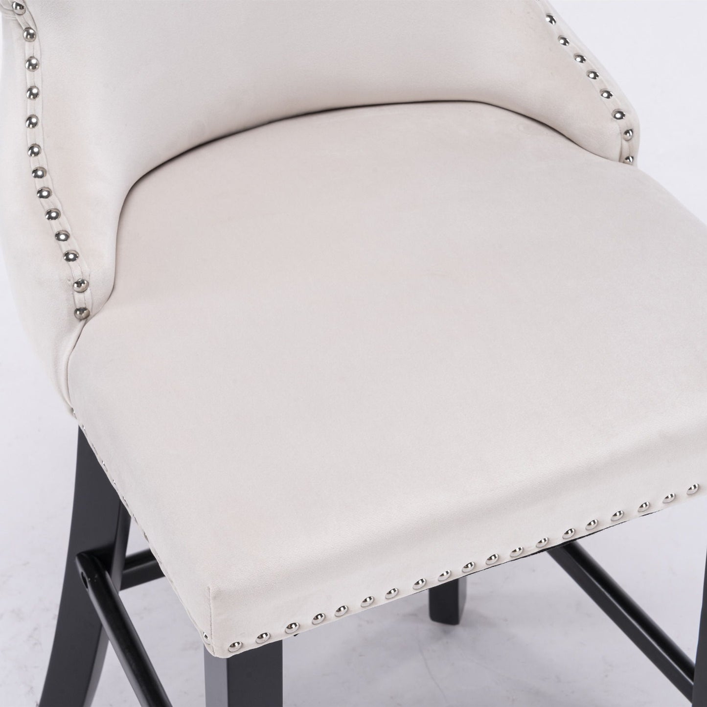 Contemporary Velvet Upholstered Wing-Back Barstools With Button Tufted Decoration And Wooden Legs, And Chrome Nailhead Trim, Leisure Style Bar Chairs, Bar Stools (Set of 4) - Beige