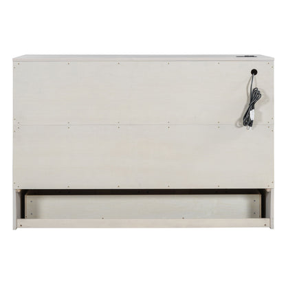 Queen Size Murphy Bed With Large Drawers - Brushed White
