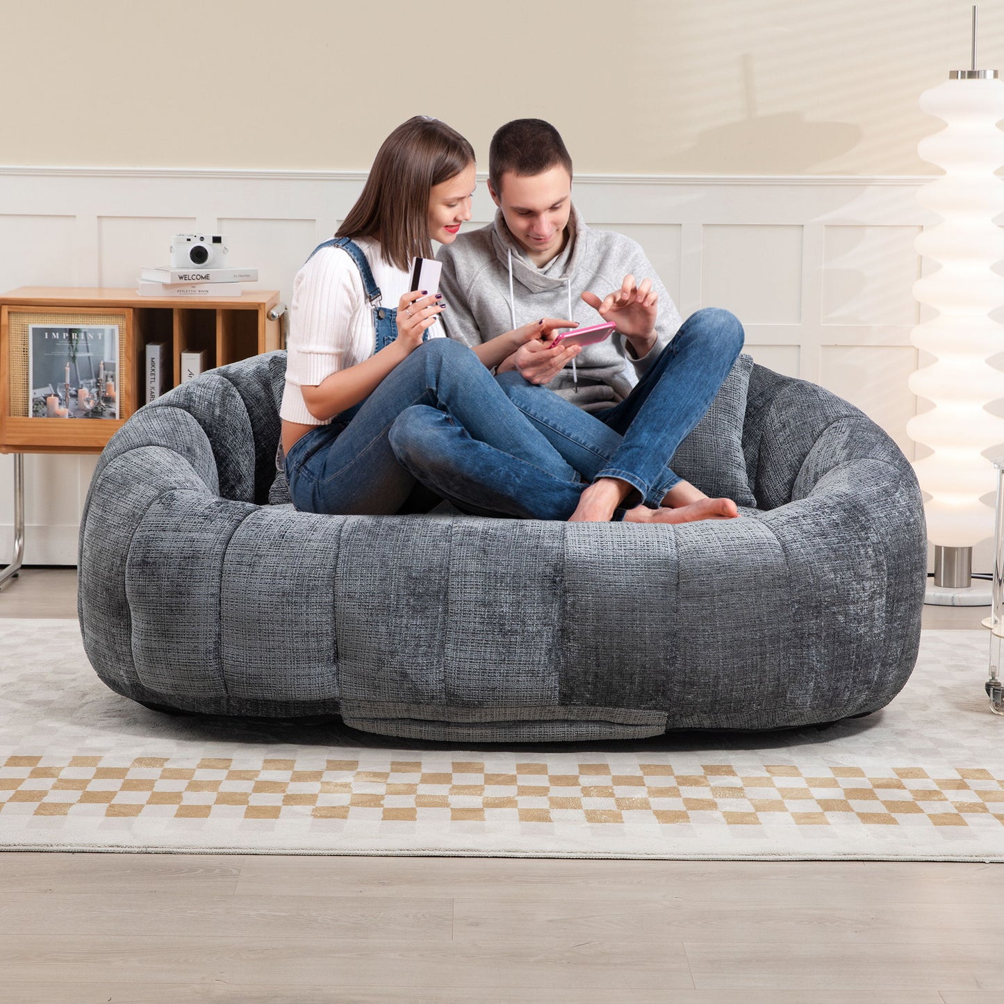 Contemporary Bean Bag Sofa Lazy Sofa Durable Comfort Lounger For Indoor & Outdoor Use - Gray