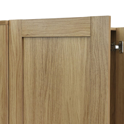 3 Door Storage Wardrobe For Dedroom With Shelves And 2 Drawers, Side Storage Shelves - Nature
