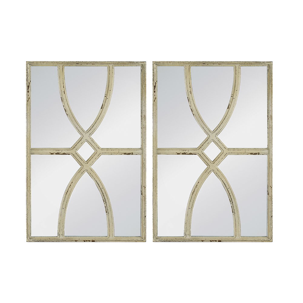 Rectangular Wooden Wall Mirrors With Distressed Frame, Vertical Or Horizontal, Home Decor For Living Room (Set of 2) - White