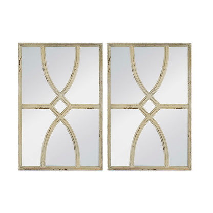 Rectangular Wooden Wall Mirrors With Distressed Frame, Vertical Or Horizontal, Home Decor For Living Room (Set of 2) - White