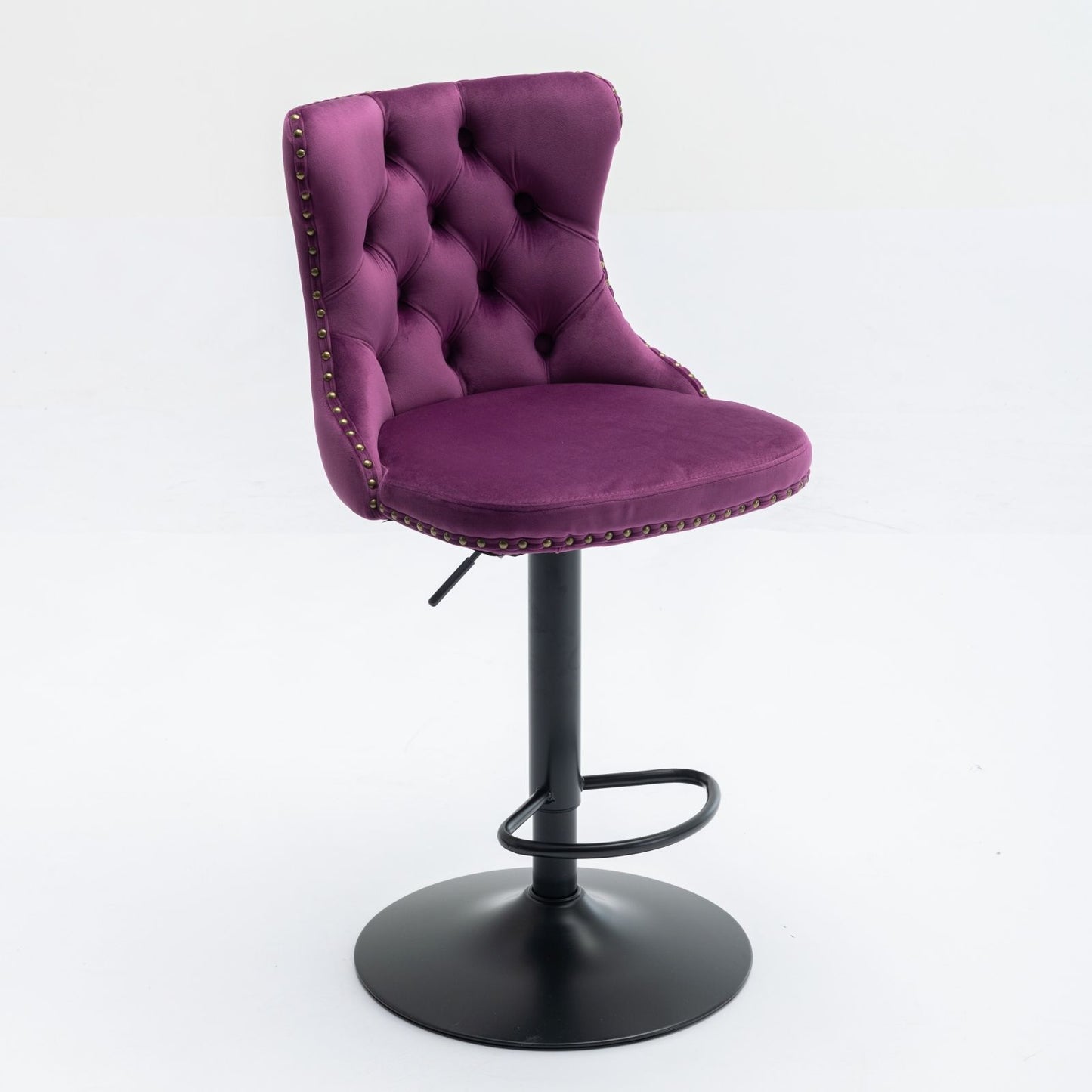 Swivel Velvet Barstools Adjusatble Seat Height , Modern Upholstered Bar Stools With Backs Comfortable Tufted For Home Pub And Kitchen Island (Set of 2) - Purple