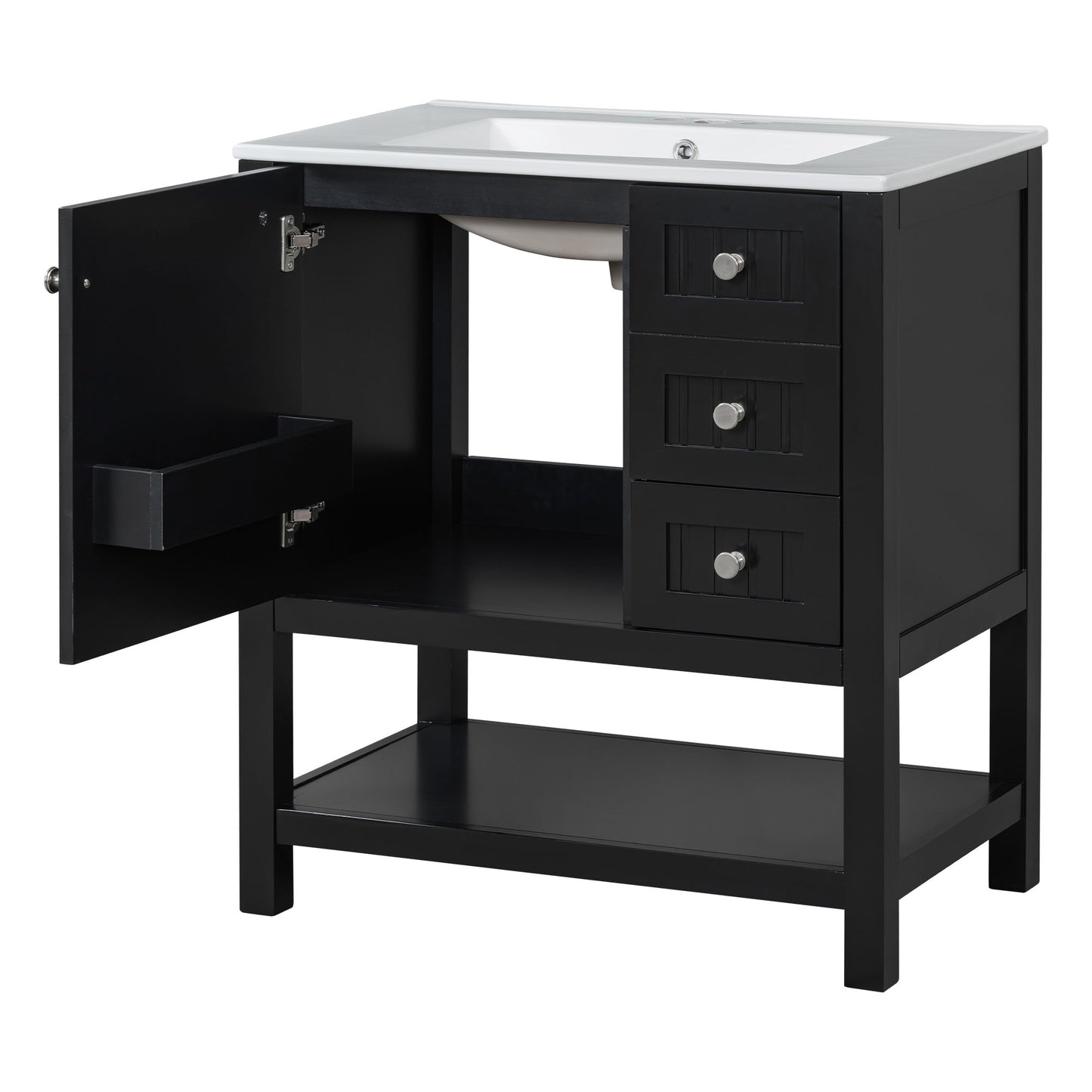 Transitional Style Bathroom Vanity Cabinet Combo With Ceramic Sink, Soft Close Door - Black