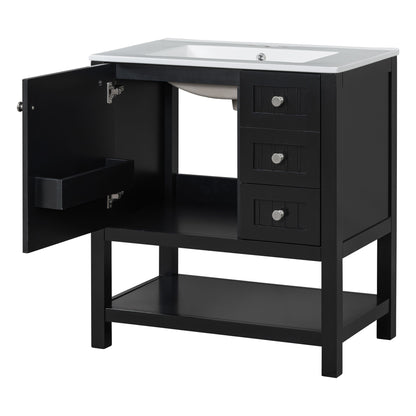 Transitional Style Bathroom Vanity Cabinet Combo With Ceramic Sink, Soft Close Door - Black