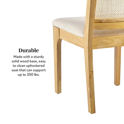 Modern Solid Wood Dining Chair With Rattan Inset Back (Set of 2) - Natural
