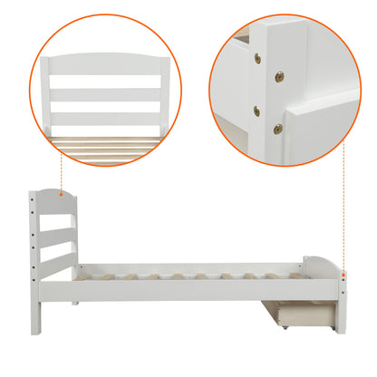 Twin Platform Bed Frame With Storage Drawer And Slat Support No Box Spring Needed - White