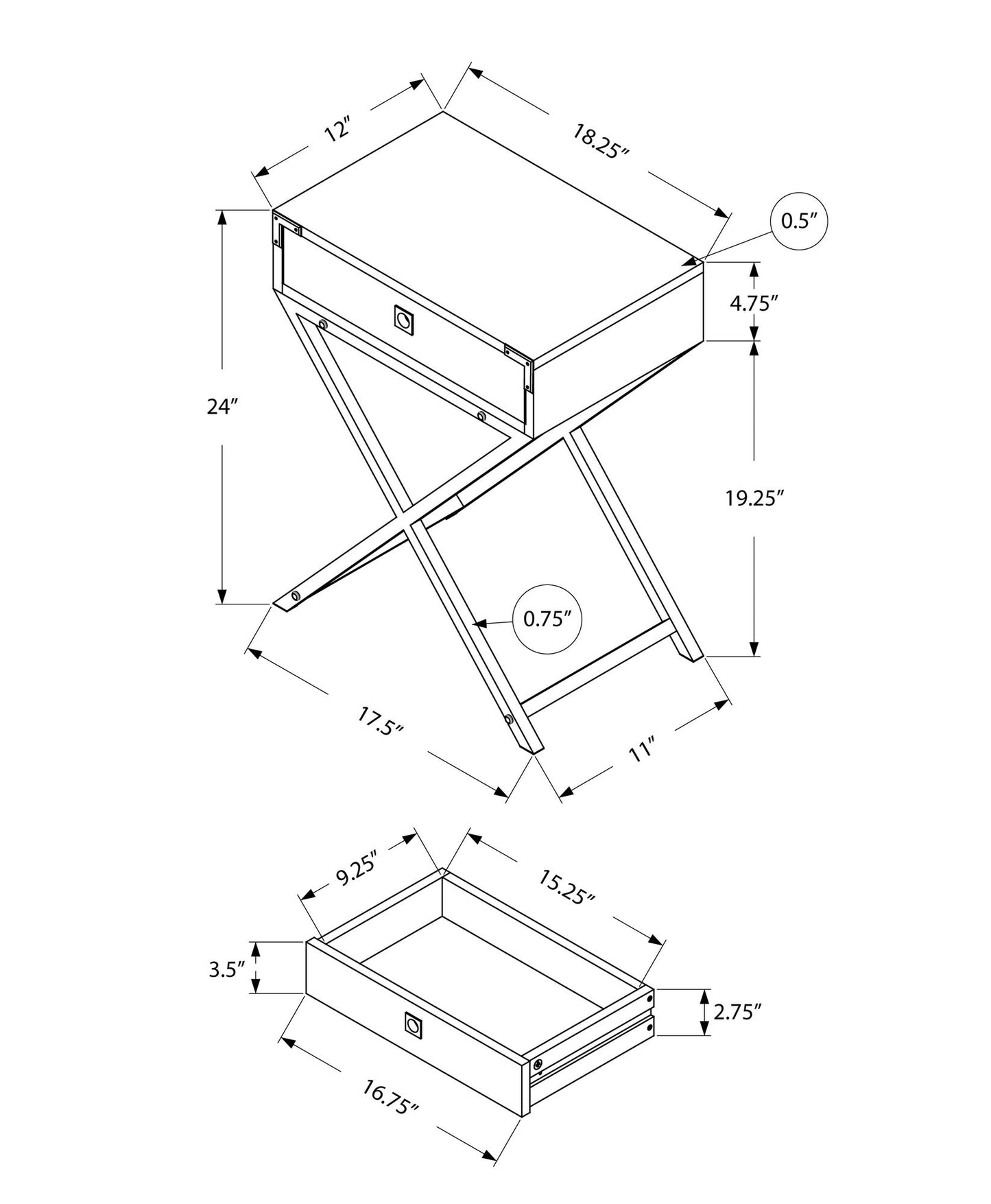 Accent Side Table, Storage Drawer, Contemporary - Espresso