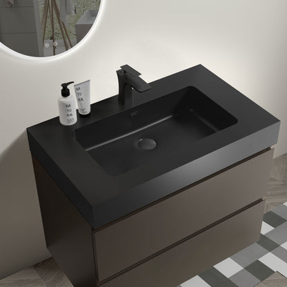 Alice - 30" Bathroom Vanity With Sink, Large Storage Wall Mounted Floating Bathroom Vanity For Modern Bathroom, One-Piece Black Sink Basin Without Drain And Faucet - Black / Gray