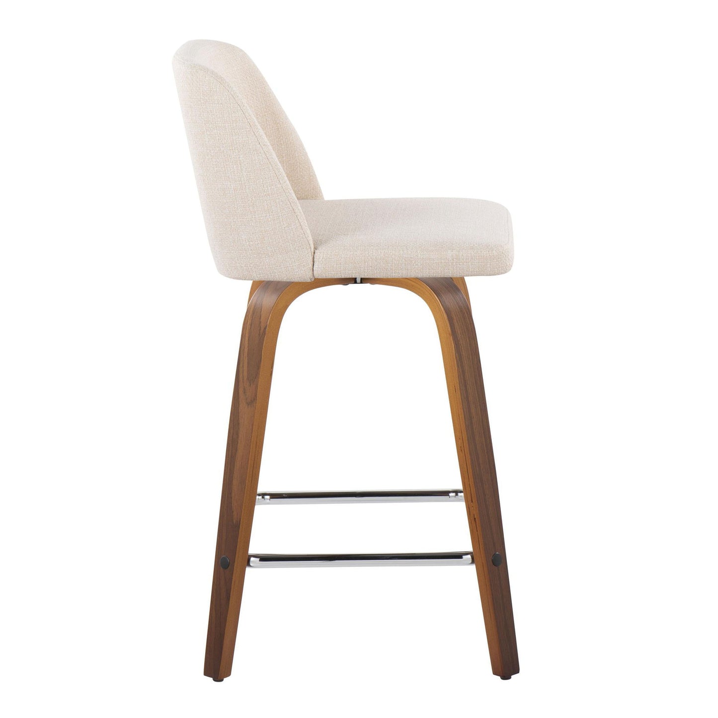 Toriano - Mid-Century Modern Fixed Height Counter Stool With Swivel And Square Footrest (Set of 2) - Walnut / Cream