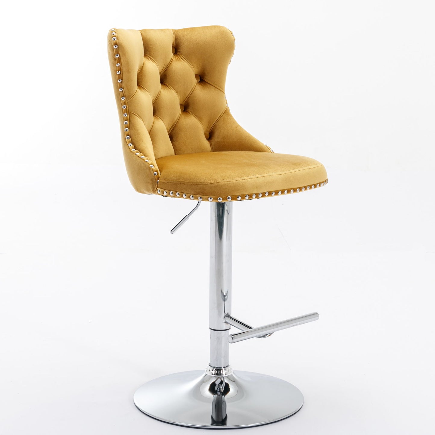 Swivel Velvet Barstools Adjusatble Seat Height From 25-33", Modern Upholstered Chrome Base Bar Stools With Backs Comfortable Tufted For Home Pub And Kitchen Island (Set of 2) - Gold