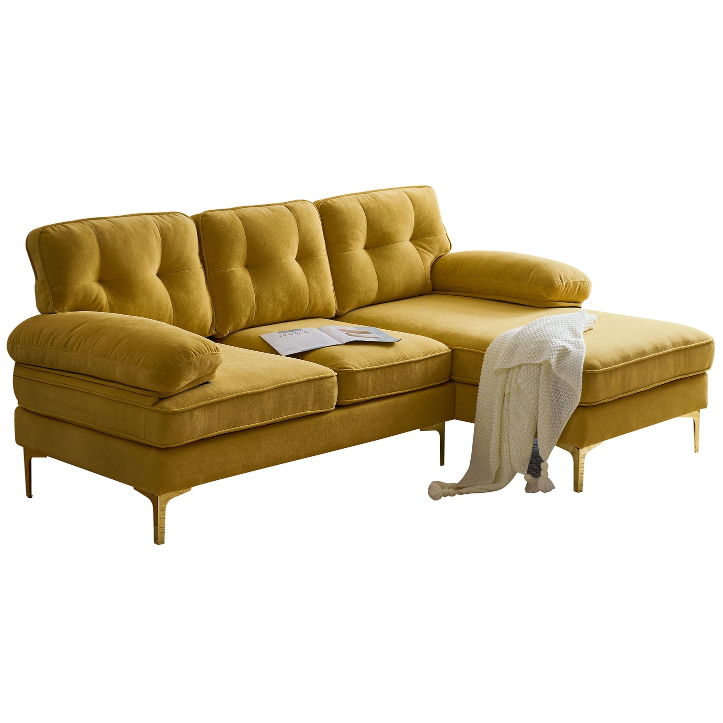 Modern L Shaped Sectional Sofa For Living Room Or Bedroom - Yellow