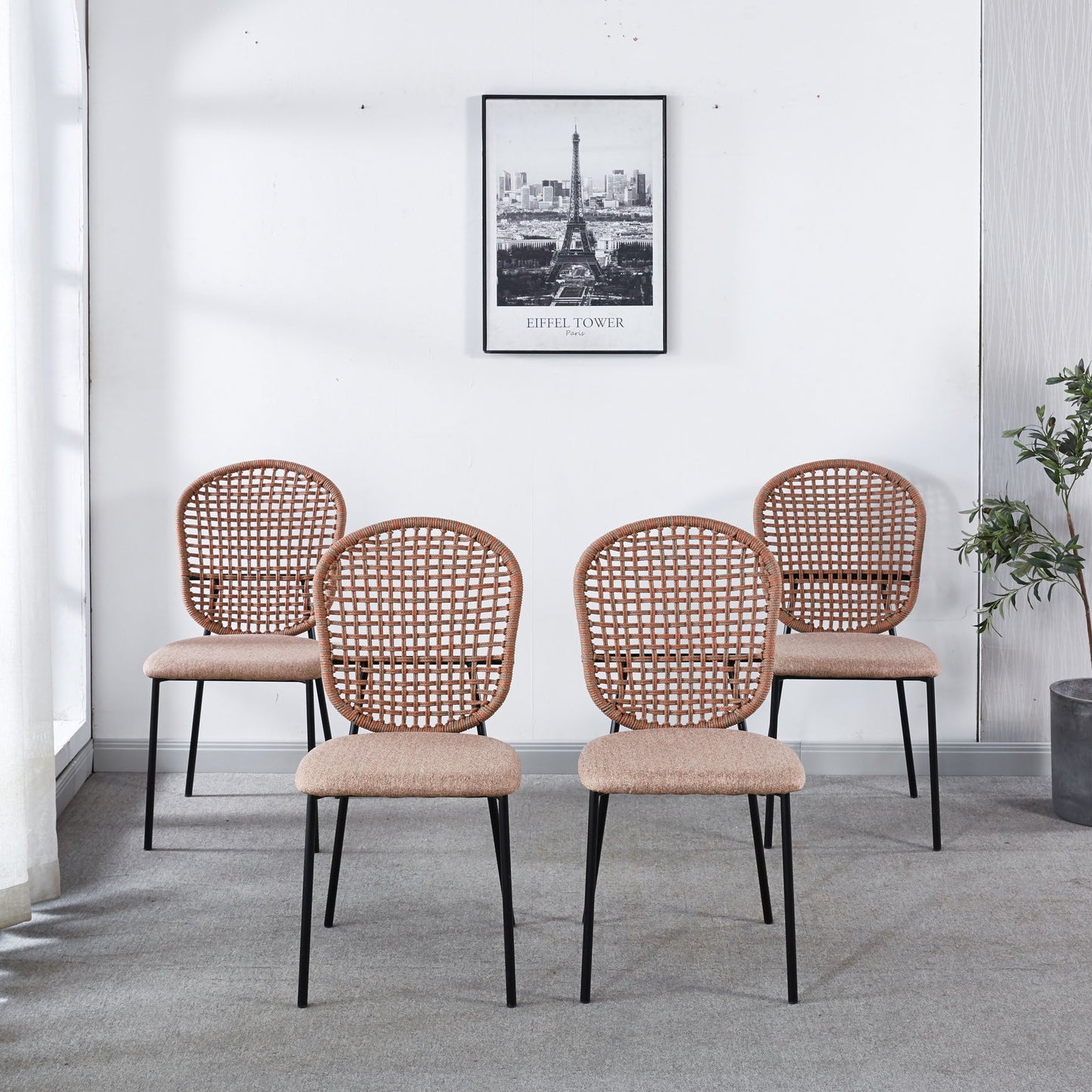 Sennit Chair, Dining Chair, Coffee Chair (Set of 4) - Black / Orange